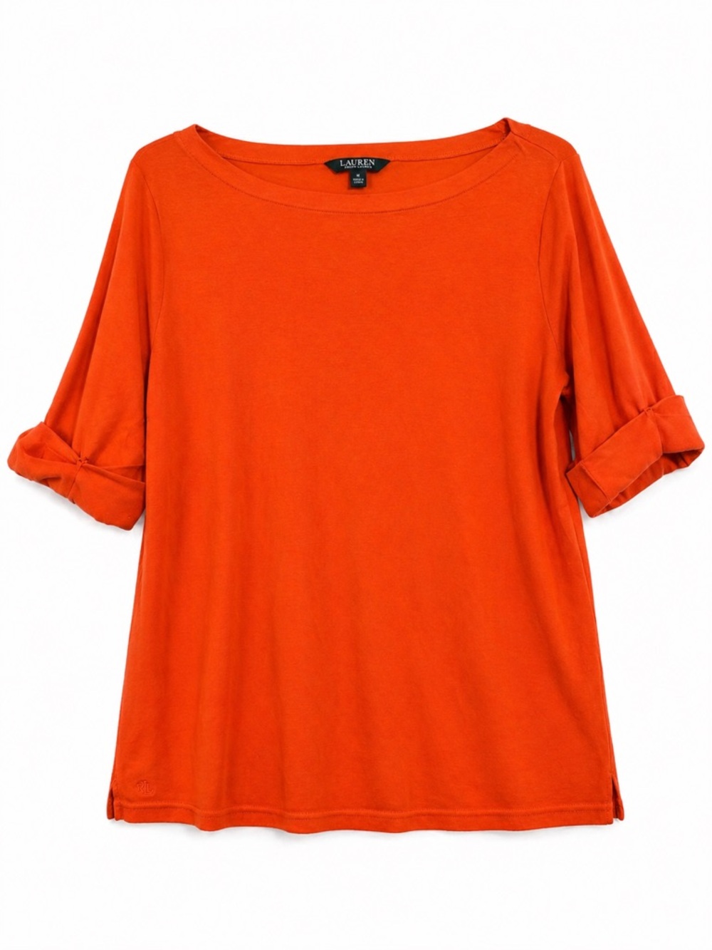 Ralph Lauren Orange Roll-Sleeve Boatneck Top